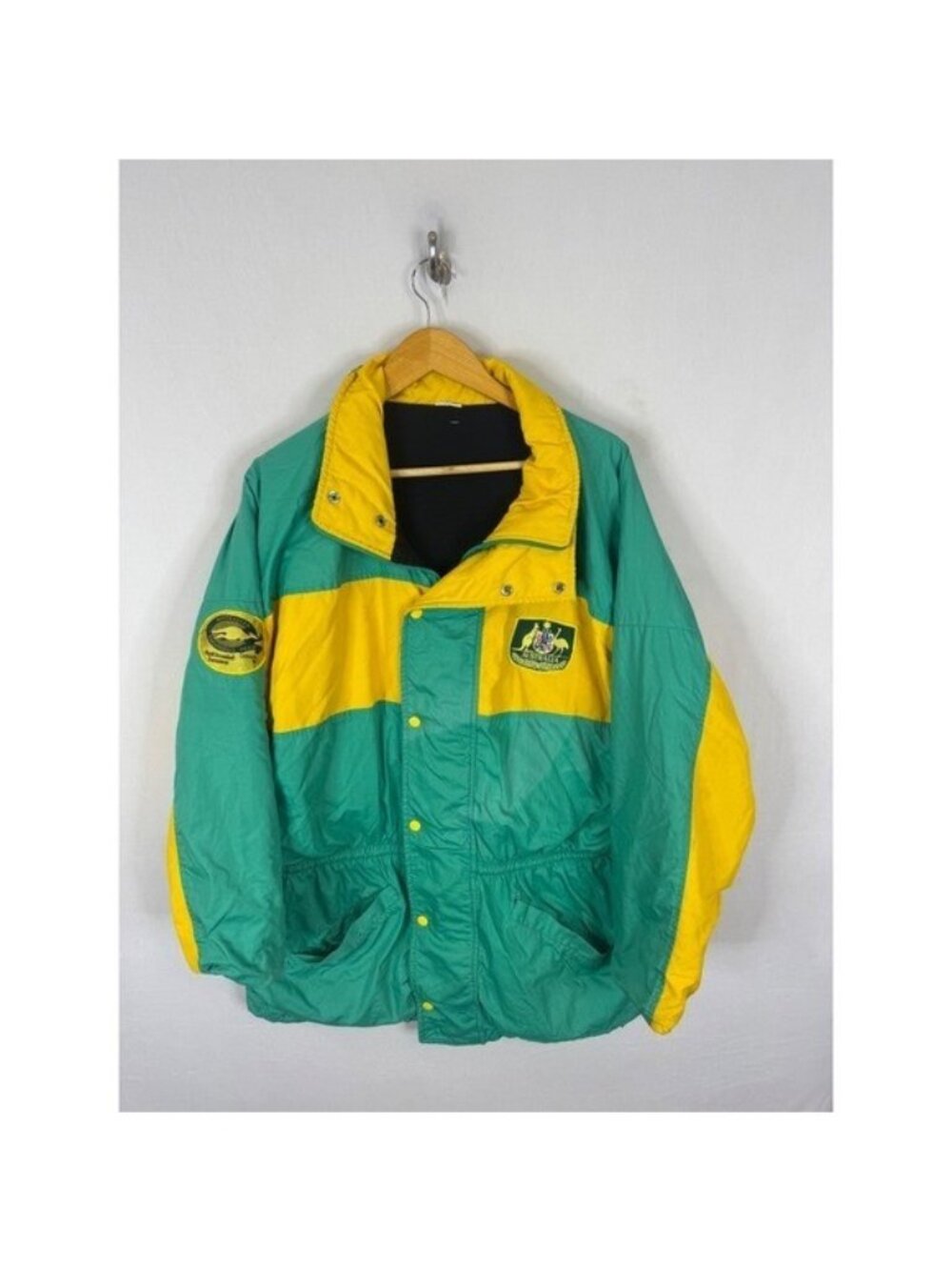 Vintage 1991 Australian Broomball Team World Tournament Jacket Green Yellow L/XL